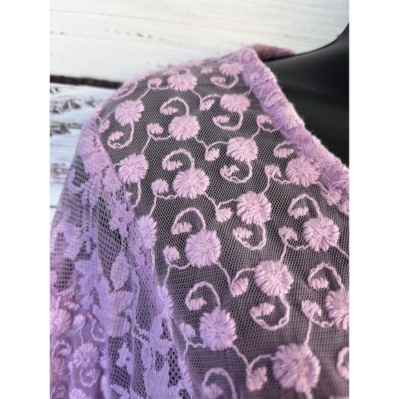 Vintage Y2K Lace Top Pink Purple Sheer L Embroidered Romantic Feminine Whimsical - Picture 7 of 8